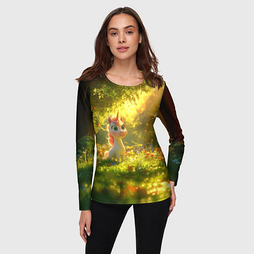 Женский лонгслив Единорог в летнем лесу / 3D-принт – фото 3