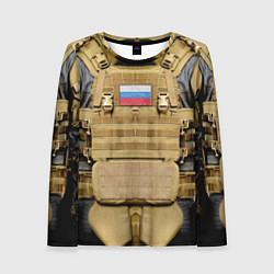 Лонгслив женский Бронежилет цвета хаки армия России, цвет: 3D-принт