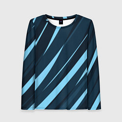 Лонгслив женский Тёмный бирюзовый контрастные полосы, цвет: 3D-принт