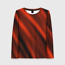 Лонгслив женский Красно-оранжевый полосы текстурные с затемнением, цвет: 3D-принт
