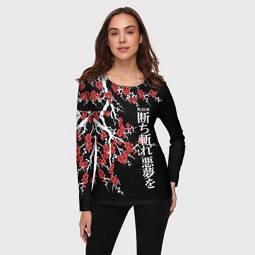 Женский лонгслив Корпус бойни демонов - цветущая сакура / 3D-принт – фото 3