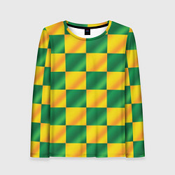 Лонгслив женский Желтый и зеленый геометрический паттерн, цвет: 3D-принт