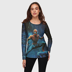 Лонгслив женский Человек - паук в ночном городе, цвет: 3D-принт — фото 2