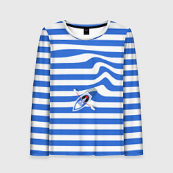 Лонгслив женский Лодка плывет по тельняшке, цвет: 3D-принт