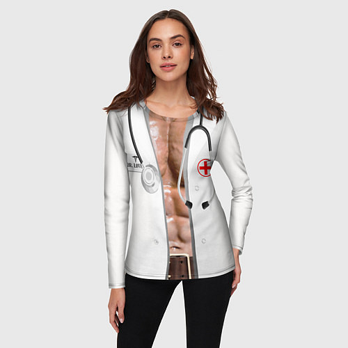 Женский лонгслив Костюм доктора с накаченным телом / 3D-принт – фото 3