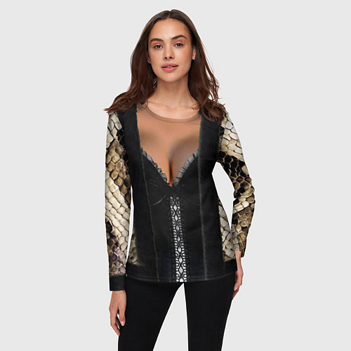 Женский лонгслив Обнаженное женское тело в змеиной одежде / 3D-принт – фото 3