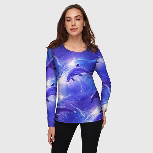 Женский лонгслив Дельфины в волшебном море паттерн / 3D-принт – фото 3