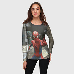 Лонгслив женский Человек паук предупреждает, цвет: 3D-принт — фото 2