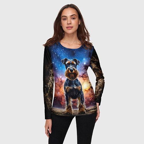 Женский лонгслив Ризеншнауцер в космосе / 3D-принт – фото 3