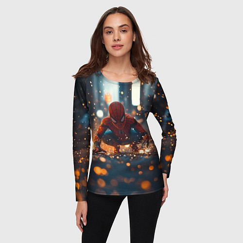 Женский лонгслив Человек паук и золотая пыльца / 3D-принт – фото 3