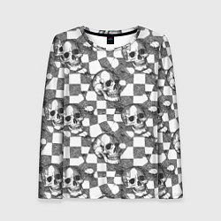 Лонгслив женский Черепа и клетчатый фон с дырами, цвет: 3D-принт