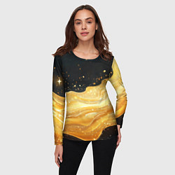 Лонгслив женский Золотистая материя на черном фоне, цвет: 3D-принт — фото 2