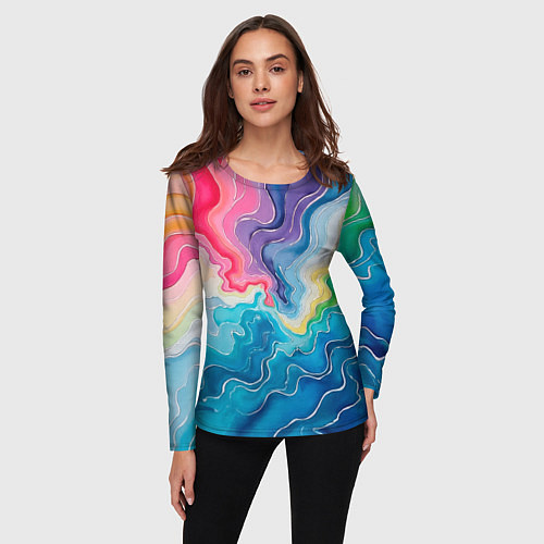Женский лонгслив Абстрактные волны в мраморном стиле / 3D-принт – фото 3