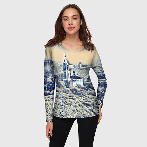 Женский лонгслив Храм на фоне современного города / 3D-принт – фото 3