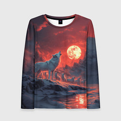 Лонгслив женский Белый волк воет на луну, цвет: 3D-принт