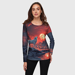 Лонгслив женский Белый волк воет на луну, цвет: 3D-принт — фото 2