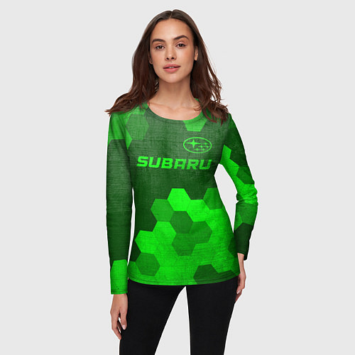 Женский лонгслив Subaru - green gradient посередине / 3D-принт – фото 3