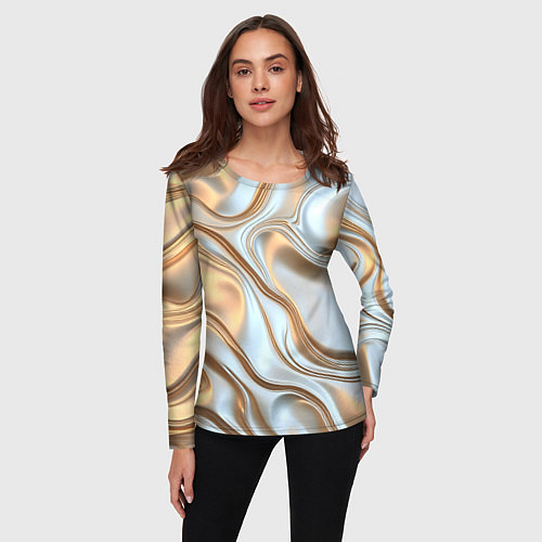 Женский лонгслив Жидкое белое золото / 3D-принт – фото 3