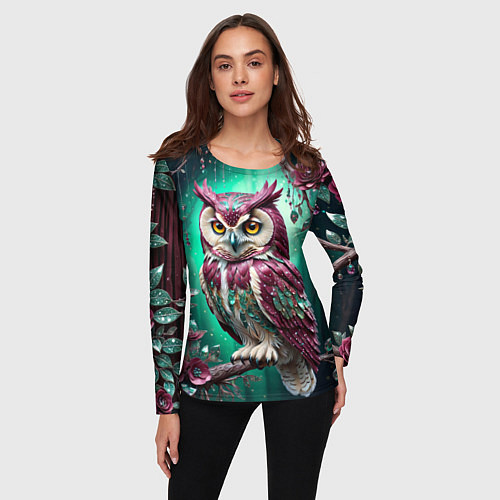 Женский лонгслив Волшебная сова в самоцветном лесу / 3D-принт – фото 3