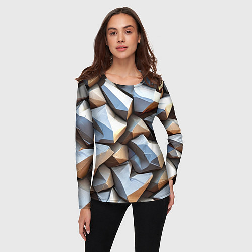 Женский лонгслив Каменно металлическая абстракция / 3D-принт – фото 3