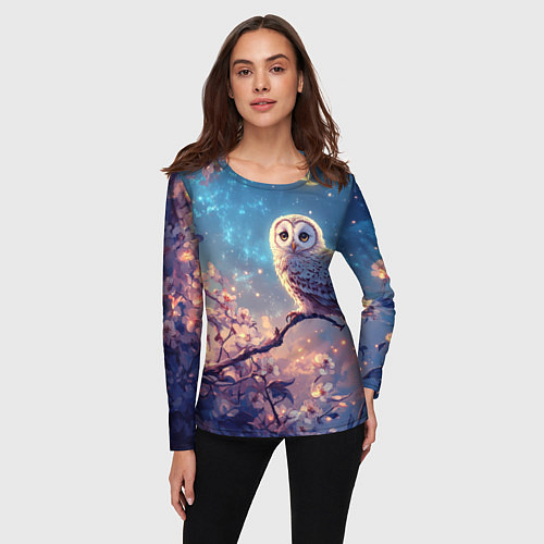 Женский лонгслив Сова на фоне ночного неба / 3D-принт – фото 3