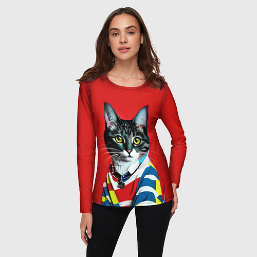 Женский лонгслив Милая кисуля в модном пуловере - поп-арт / 3D-принт – фото 3