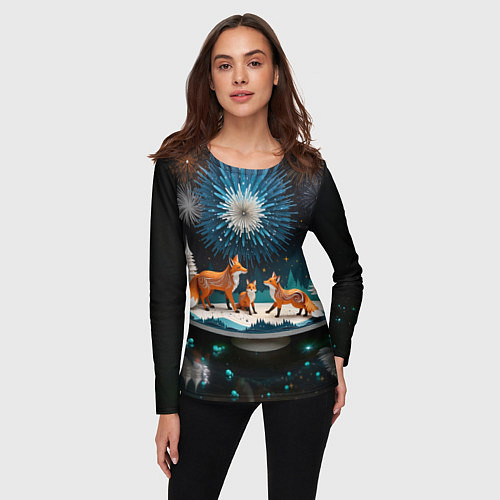 Женский лонгслив Семья из трех лисиц / 3D-принт – фото 3