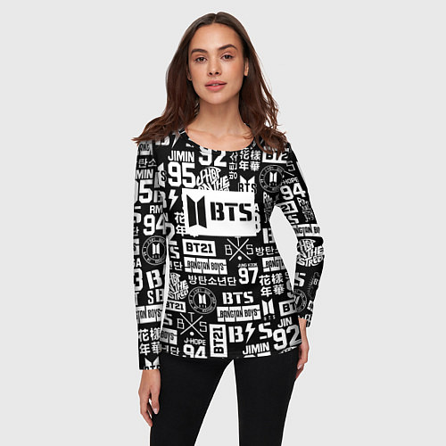 Женский лонгслив Bangtan Boys pattern black / 3D-принт – фото 3