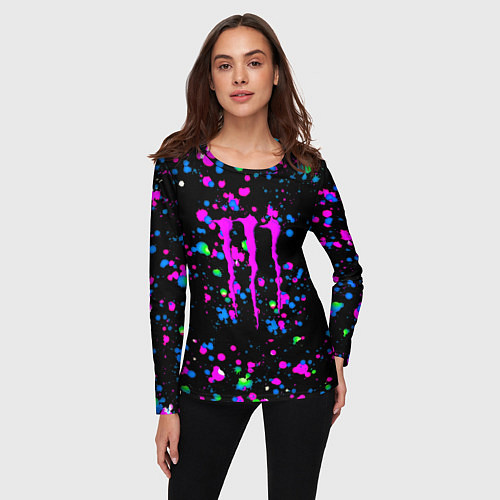 Женский лонгслив Monster energy неоновые краски / 3D-принт – фото 3