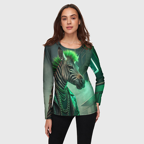 Женский лонгслив Cyperpunk zebra / 3D-принт – фото 3