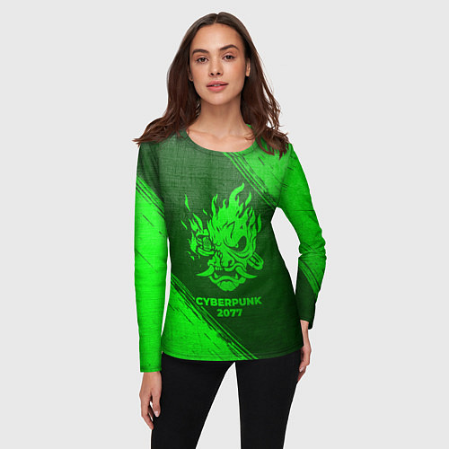 Женский лонгслив Cyberpunk 2077 - green gradient / 3D-принт – фото 3