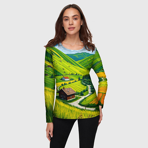 Женский лонгслив Русская душа и поле / 3D-принт – фото 3