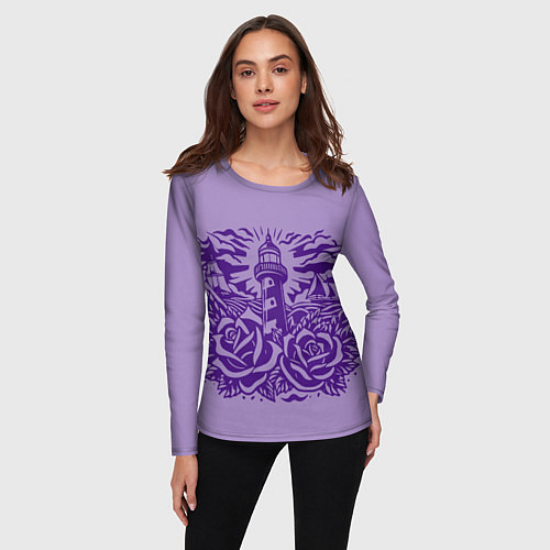 Женский лонгслив Маяк с розами и корабли / 3D-принт – фото 3