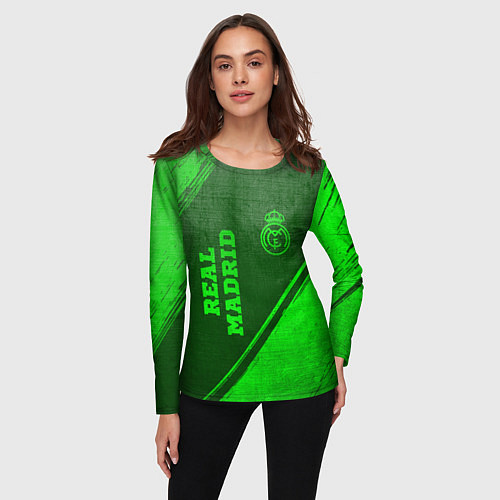 Женский лонгслив Real Madrid - green gradient вертикально / 3D-принт – фото 3