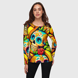 Лонгслив женский Colorfull skulls and bananas - pop art pattern, цвет: 3D-принт — фото 2