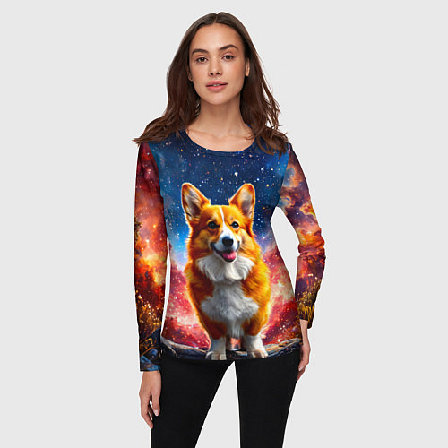 Женский лонгслив Корги и космическое небо / 3D-принт – фото 3
