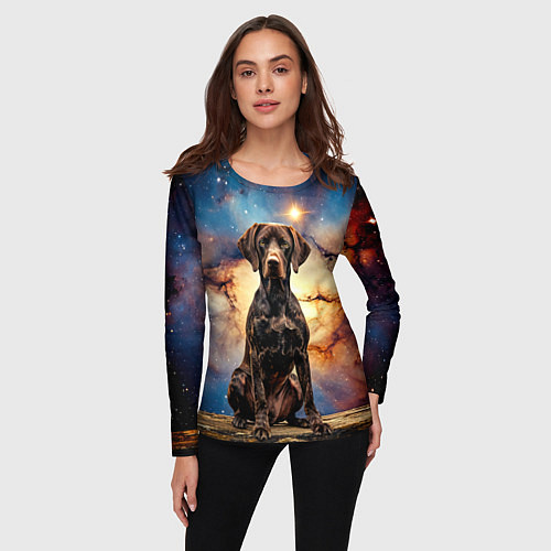 Женский лонгслив Курцхаар и космос / 3D-принт – фото 3