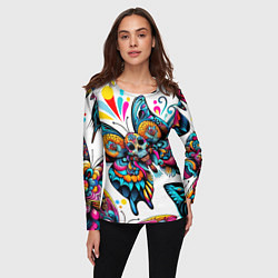 Лонгслив женский Бабочка и череп - нейроарт паттерн, цвет: 3D-принт — фото 2