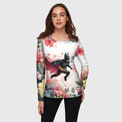Лонгслив женский Бэтмен прыгает над цветами и бабочками, цвет: 3D-принт — фото 2