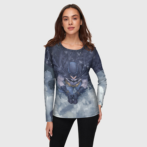 Женский лонгслив Бэтмен на фоне снегопада / 3D-принт – фото 3