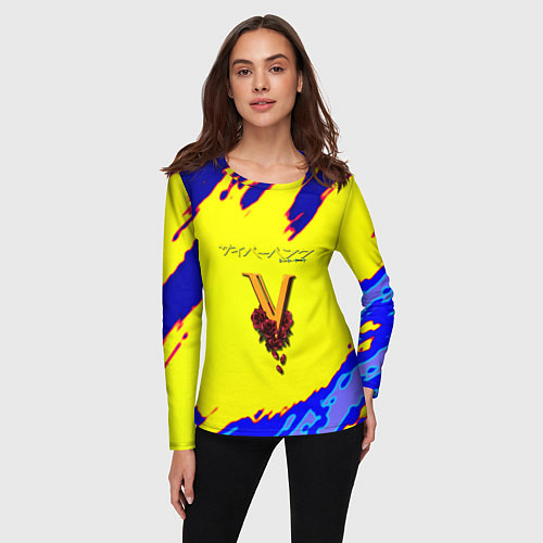 Женский лонгслив Cyberpunk краски неоновые / 3D-принт – фото 3