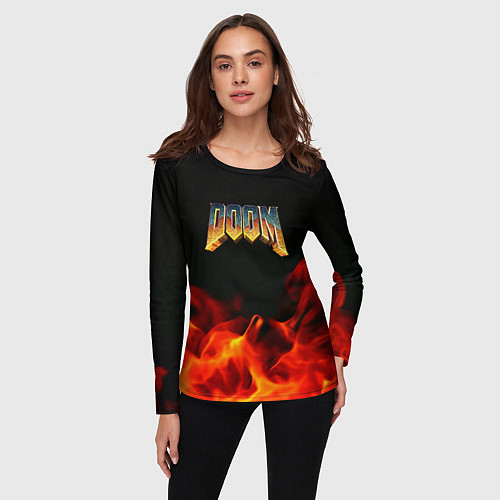Женский лонгслив Doom огненная текстура / 3D-принт – фото 3