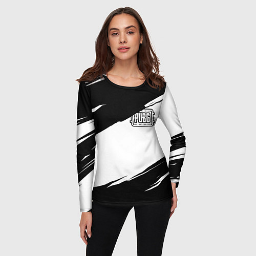 Женский лонгслив PUBG черно белые краски / 3D-принт – фото 3
