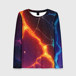 Лонгслив женский Сине-оранжевые молнии текстура, цвет: 3D-принт