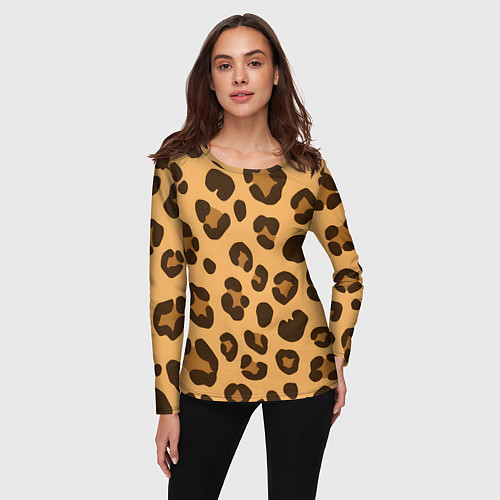 Женский лонгслив Коричневые пятна леопарда / 3D-принт – фото 3