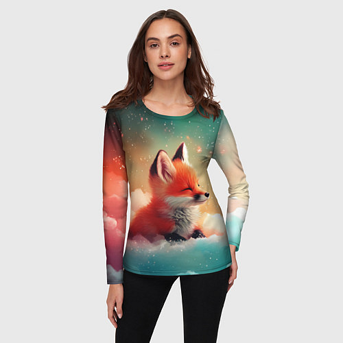 Женский лонгслив Милый лисенок спит на облаке / 3D-принт – фото 3