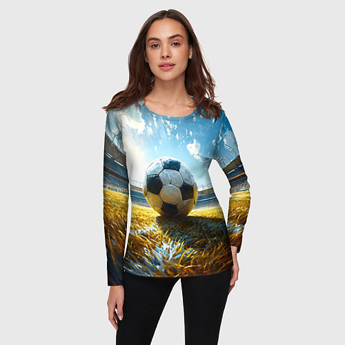Женский лонгслив Футбольный мяч на стадионе / 3D-принт – фото 3