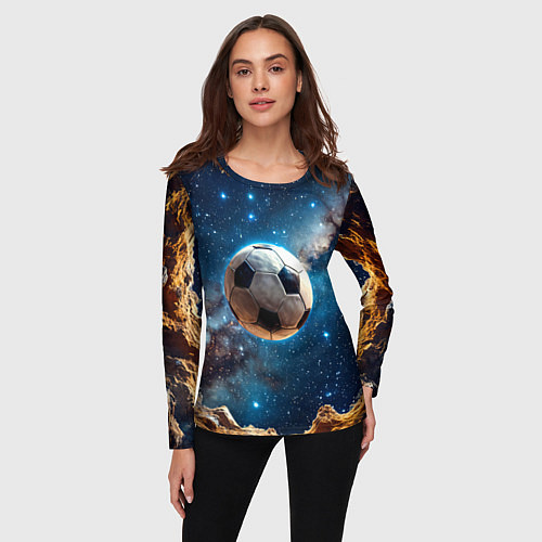 Женский лонгслив Футбольный мяч в космосе / 3D-принт – фото 3
