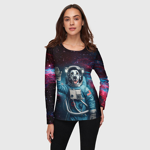 Женский лонгслив Далматинец бравый космонавт - нейроарт / 3D-принт – фото 3
