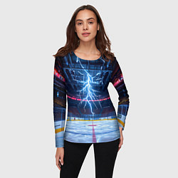 Лонгслив женский Удар молнии в хоккейную площадку, цвет: 3D-принт — фото 2